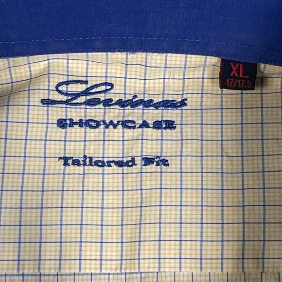 Levinas Showcase Tailored Fit Long Sleeve Button Up Shirt XL French Cuffs Yellow - Picture 4 of 8